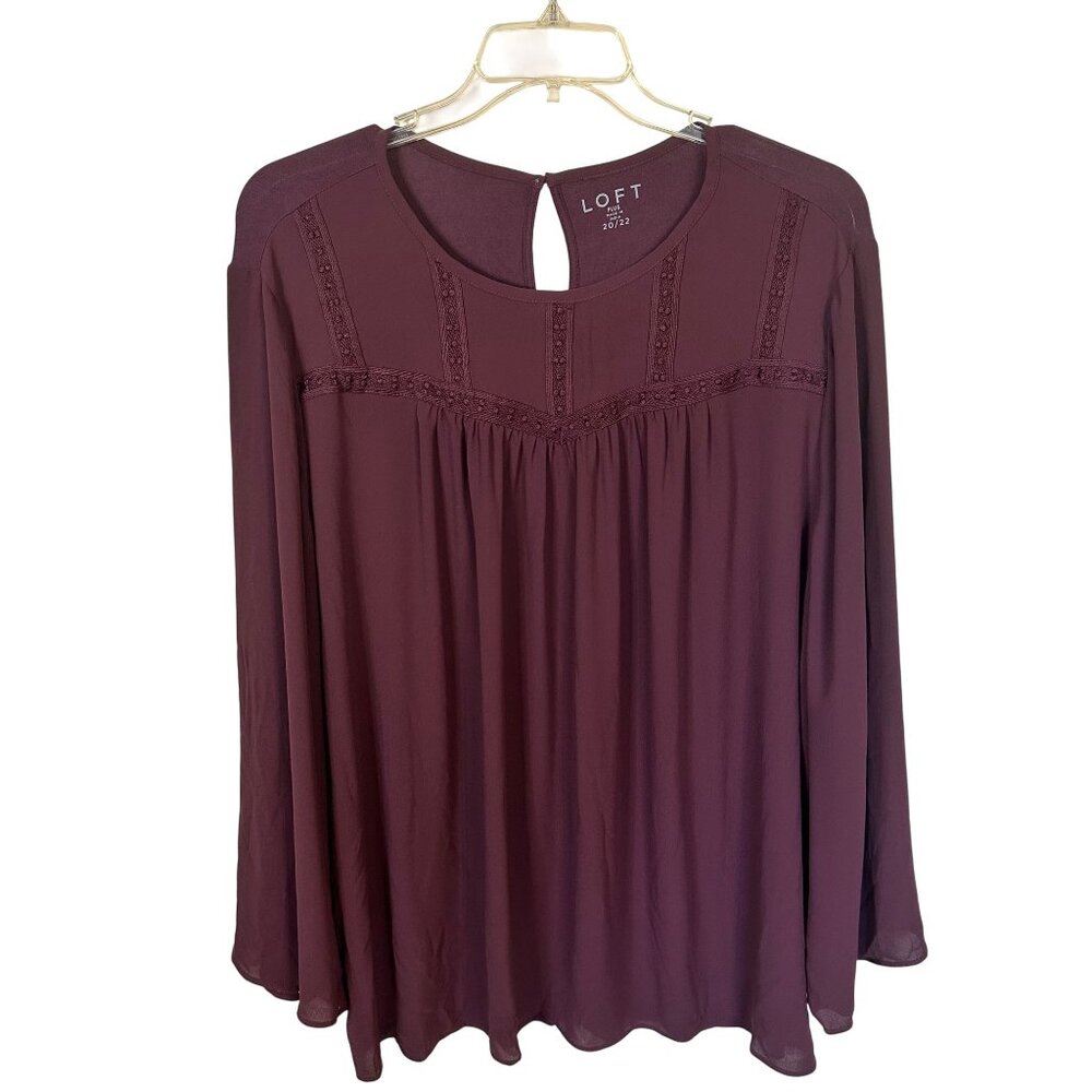 Womens 2X Peasant Top Loft Plus Keyhole Back Plum Blouse 20 22 Long Sleeve